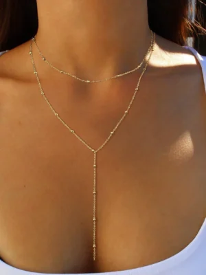 1pc Gold Stainless Steel Plated 18K Round Ball Personalized Design Long Necklace Chain