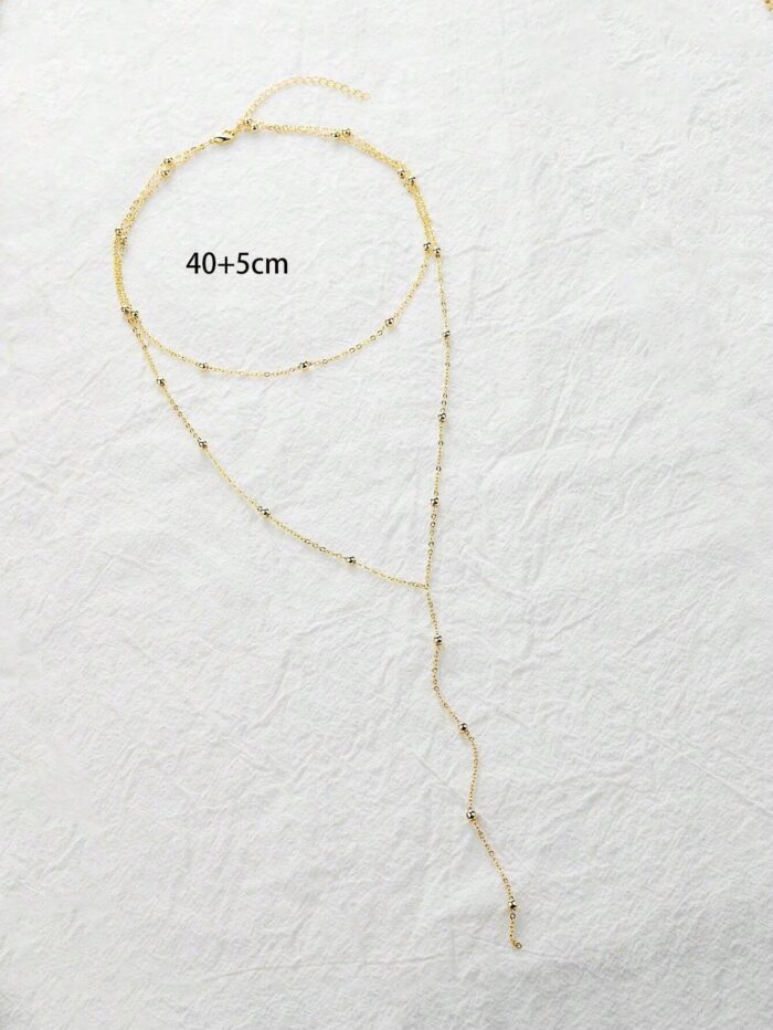 1pc Gold Stainless Steel Plated 18K Round Ball Personalized Design Long Necklace Chain - Image 3