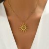 1pc Women 18K Gold Plated Stainless Steel Swirl Sun Pendant Necklace