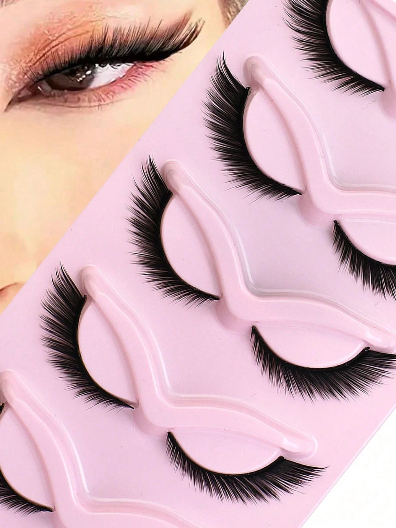 5 Pairs/Pack Cat Eye False Eyelashes Fox Eye Angel Artificial Mink Super Large Curly Fluffy False Eyelashes 6D False Eyelashes