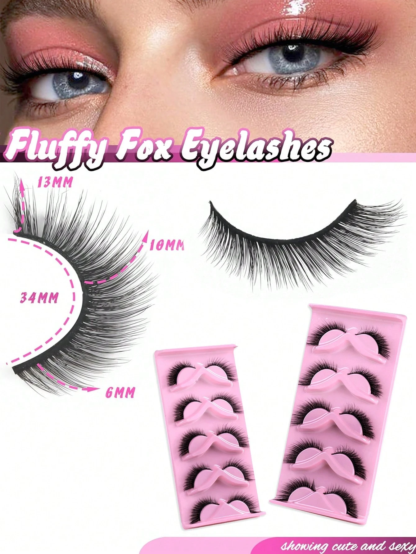5 Pairs/Pack Cat Eye False Eyelashes Fox Eye Angel Artificial Mink Super Large Curly Fluffy False Eyelashes 6D False Eyelashes - Image 3