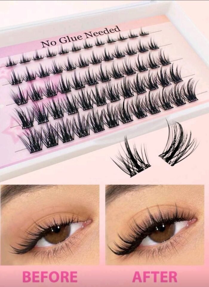60Pcs C Curl Self Adhesive Individual Cluster Lashes Kit 8-16mm DIY Lash Extension Set With Tweezers And Lash Clurler Press On Segmented Lashes No Glue Needed - Image 3