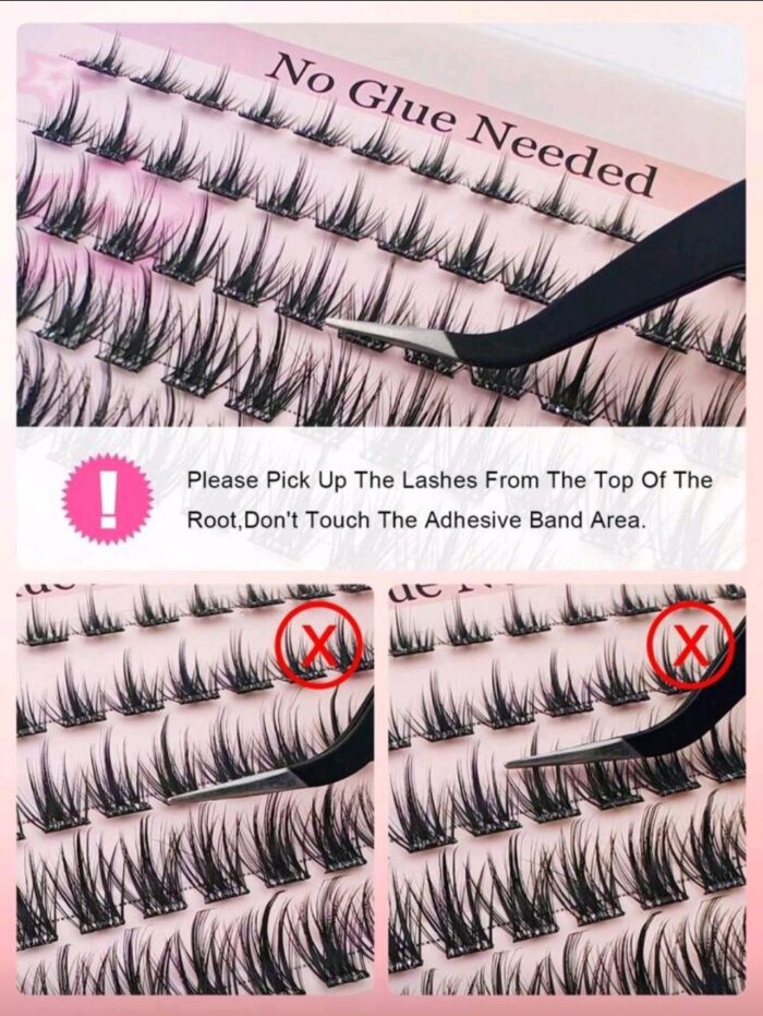 60Pcs C Curl Self Adhesive Individual Cluster Lashes Kit 8-16mm DIY Lash Extension Set With Tweezers And Lash Clurler Press On Segmented Lashes No Glue Needed - Image 8