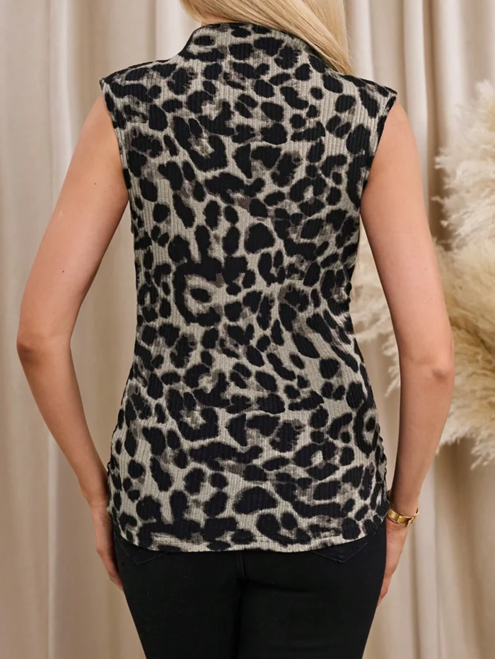 Lavishia Women Chic Leopard Print Mock Neck Sleeveless Top - Image 2