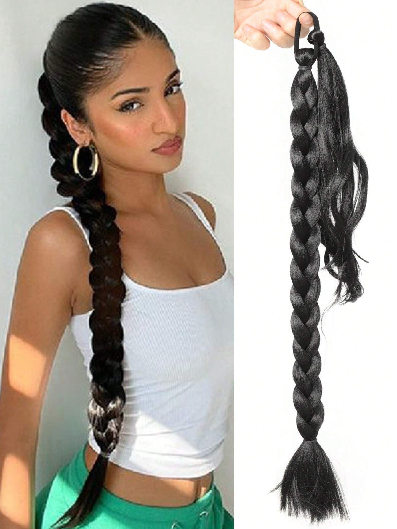 Ponytail Extensions Synthetic Boxing Braids Ponytail Hair Rope For Women High Temperature Fiber Black / 28 inchPonytail