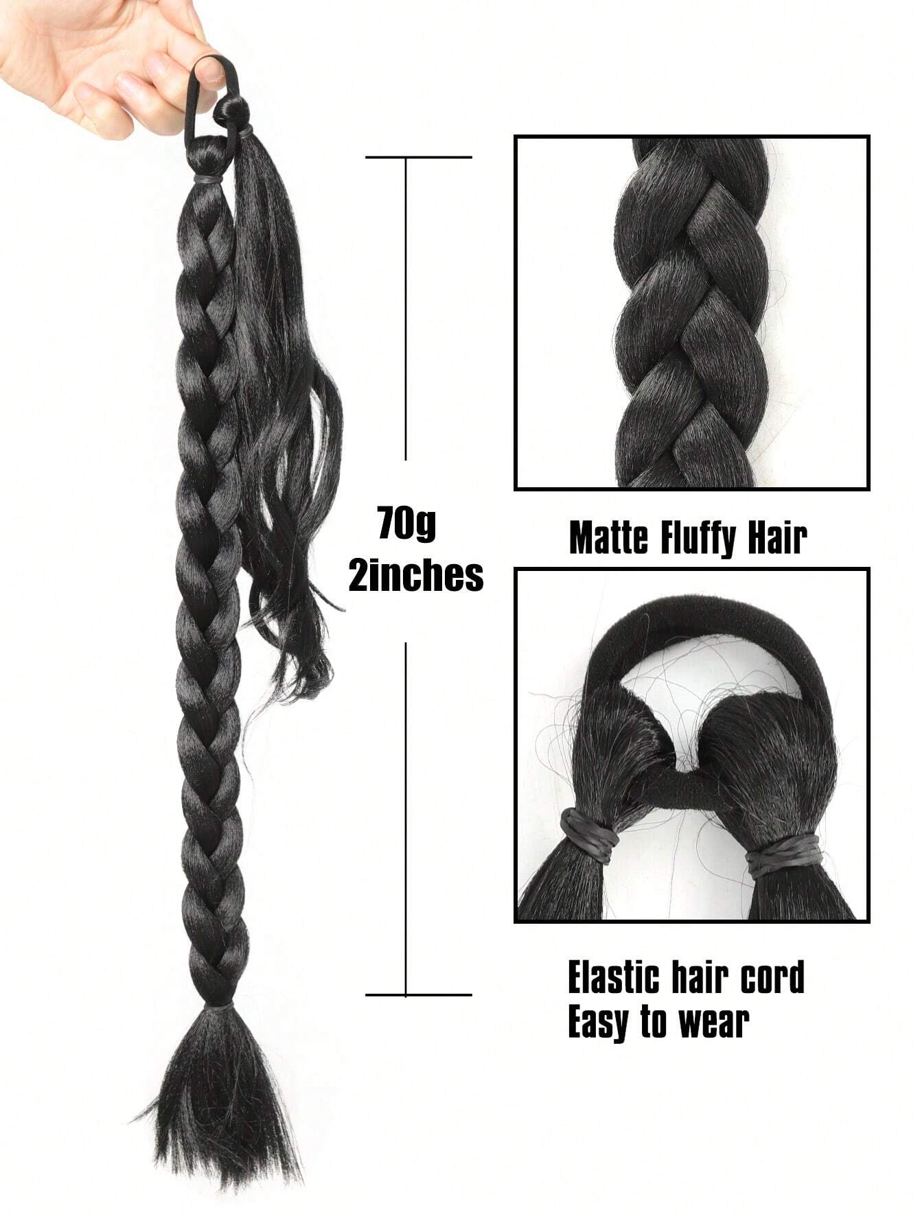 Ponytail Extensions Synthetic Boxing Braids Ponytail Hair Rope For Women High Temperature Fiber Black / 28 inchPonytail - Image 2