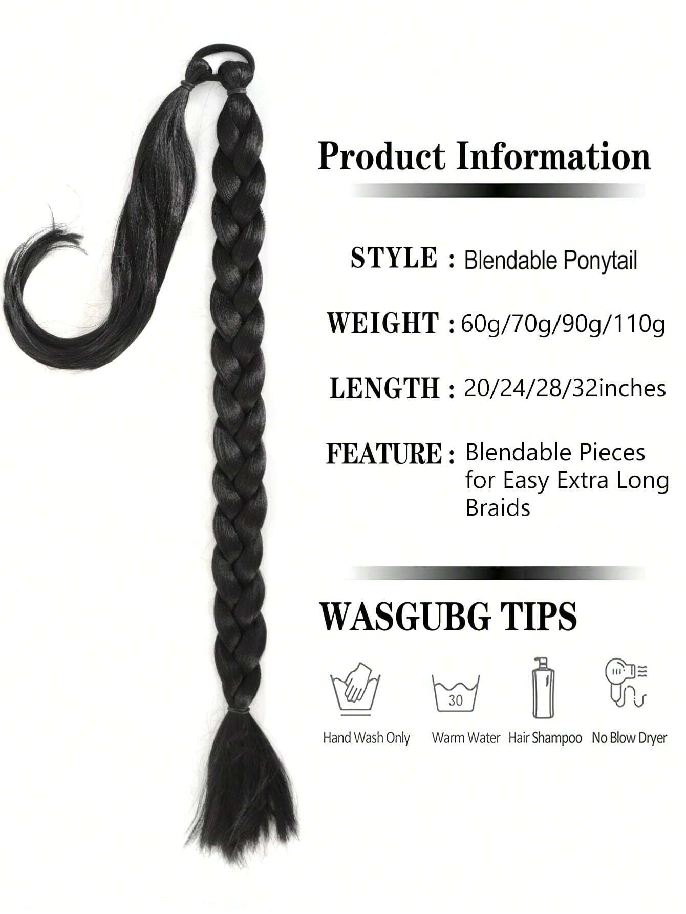 Ponytail Extensions Synthetic Boxing Braids Ponytail Hair Rope For Women High Temperature Fiber Black / 28 inchPonytail - Image 4
