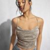 SHEIN BAE Women's Fashionable Slim Sequin Detailing Camisole, Going Out Top