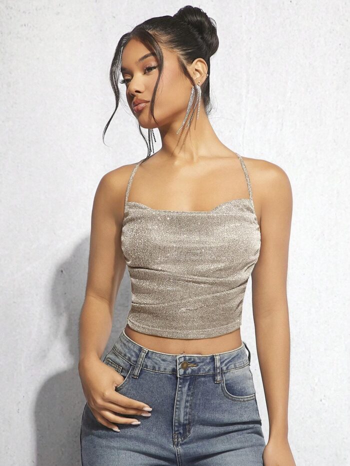 SHEIN BAE Women's Fashionable Slim Sequin Detailing Camisole, Going Out Top - Image 3