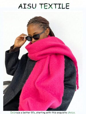 1pc Women's Fuzzy Long Scarf With Tassel For Winter