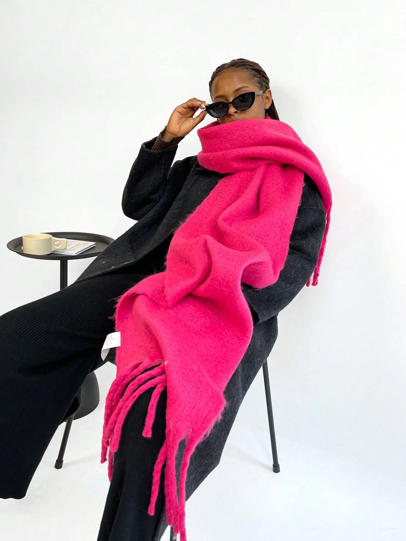 1pc Women's Fuzzy Long Scarf With Tassel For Winter - Image 2