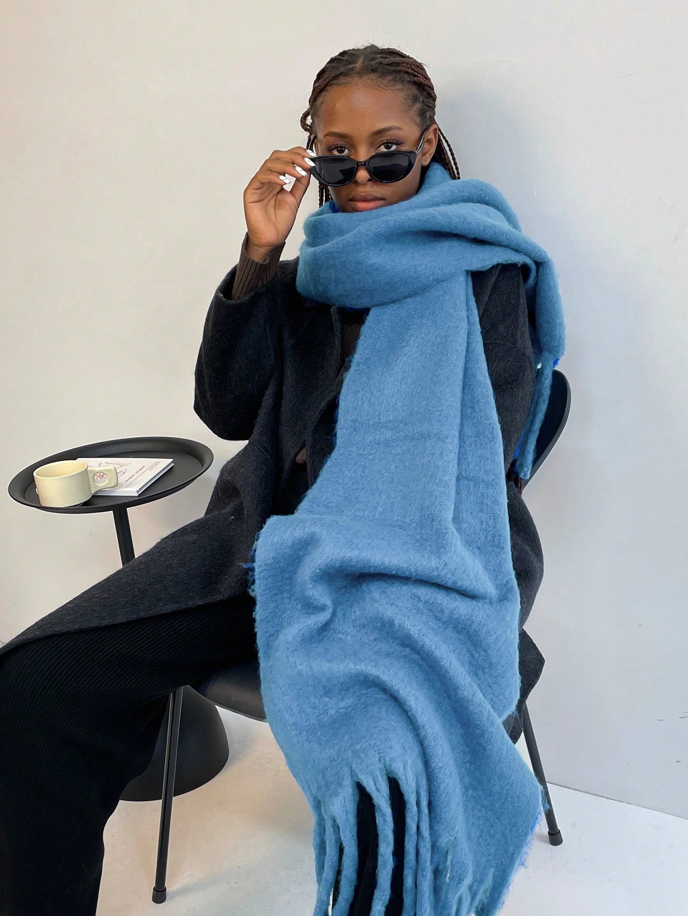 1pc Women's Fuzzy Long Scarf With Tassel For Winter - Image 2