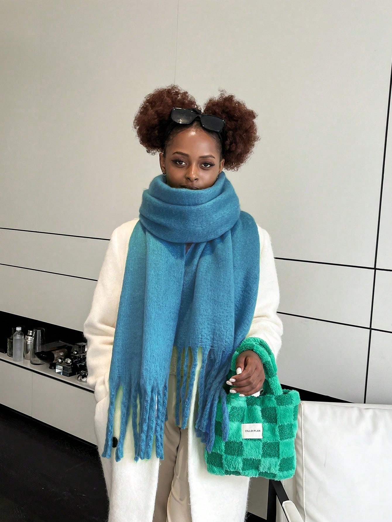 1pc Women's Fuzzy Long Scarf With Tassel For Winter - Image 6