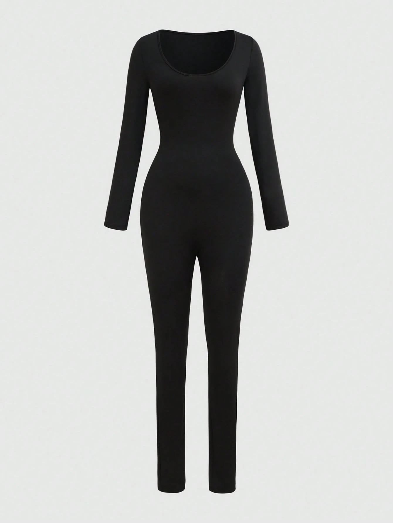 Black U-Shaped Neck And Long Sleeve Jumpsuit Suitable For Spring And Autumn - Image 2