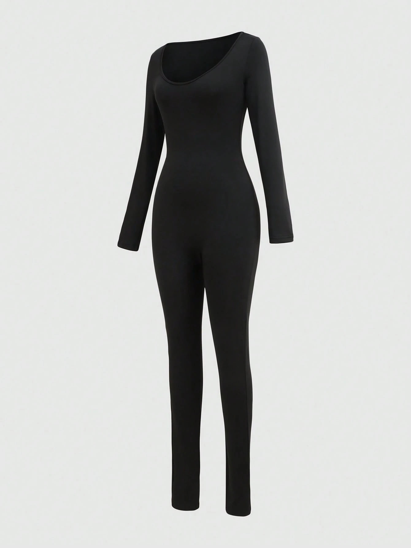 Black U-Shaped Neck And Long Sleeve Jumpsuit Suitable For Spring And Autumn - Image 3