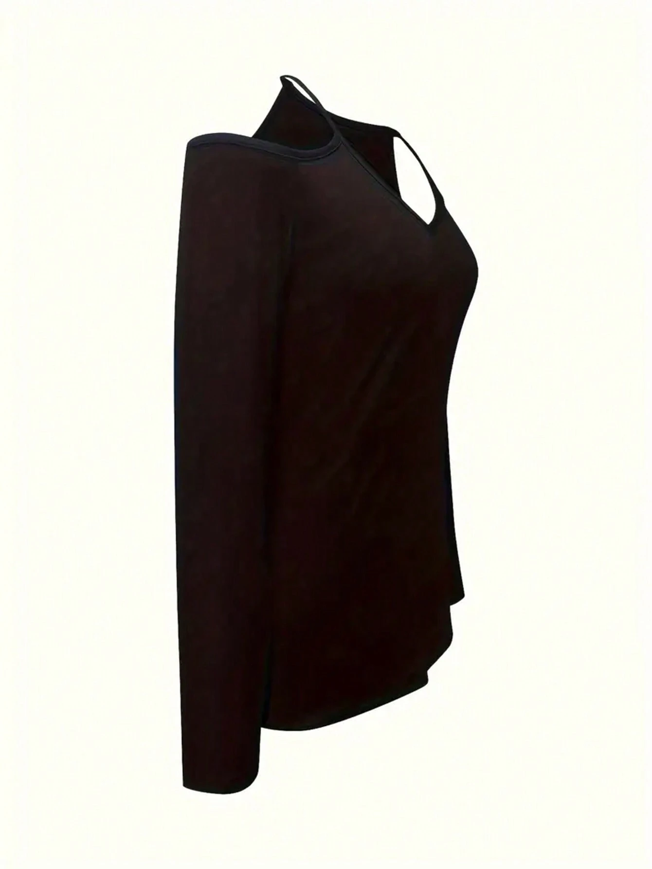 INAWLY Ladies' Solid Color Open Shoulder Long Sleeve Casual T-Shirt - Image 5