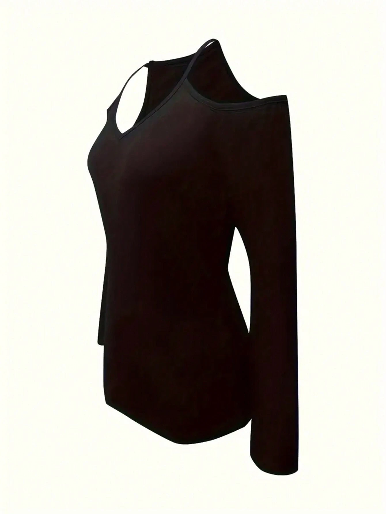 INAWLY Ladies' Solid Color Open Shoulder Long Sleeve Casual T-Shirt - Image 6