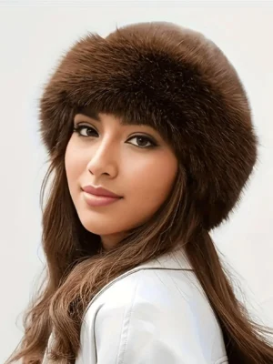 1pc Elegant Solid Color Soft Fleece Spliced Fluffy Trim Warm Windproof