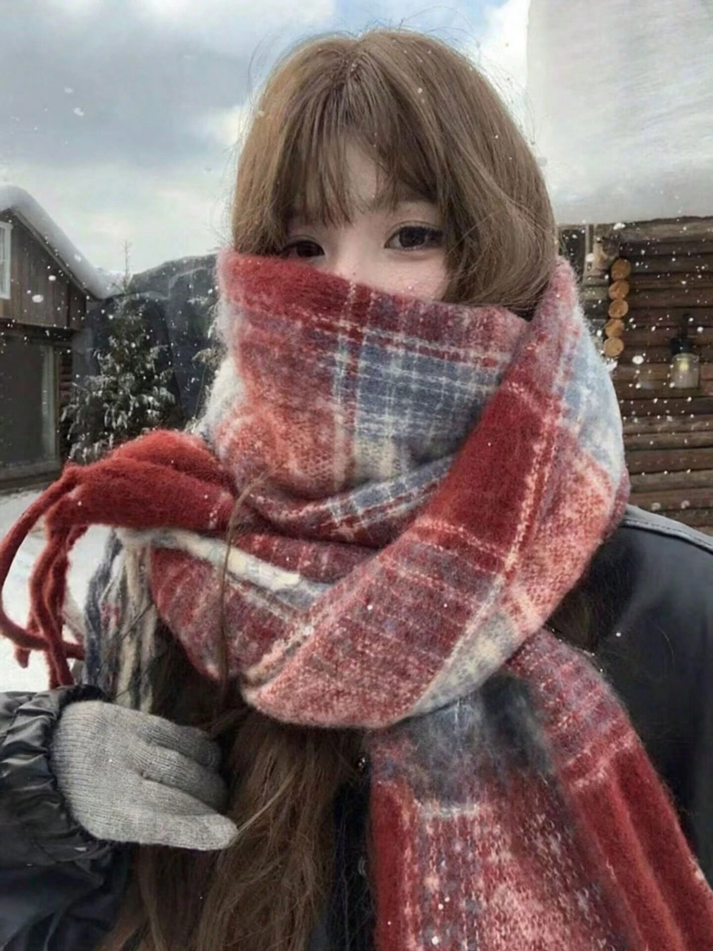 1pc Red Plaid Scarf For Women, Warm Shawl Wrap, Cozy Vibe Scarf - Image 2