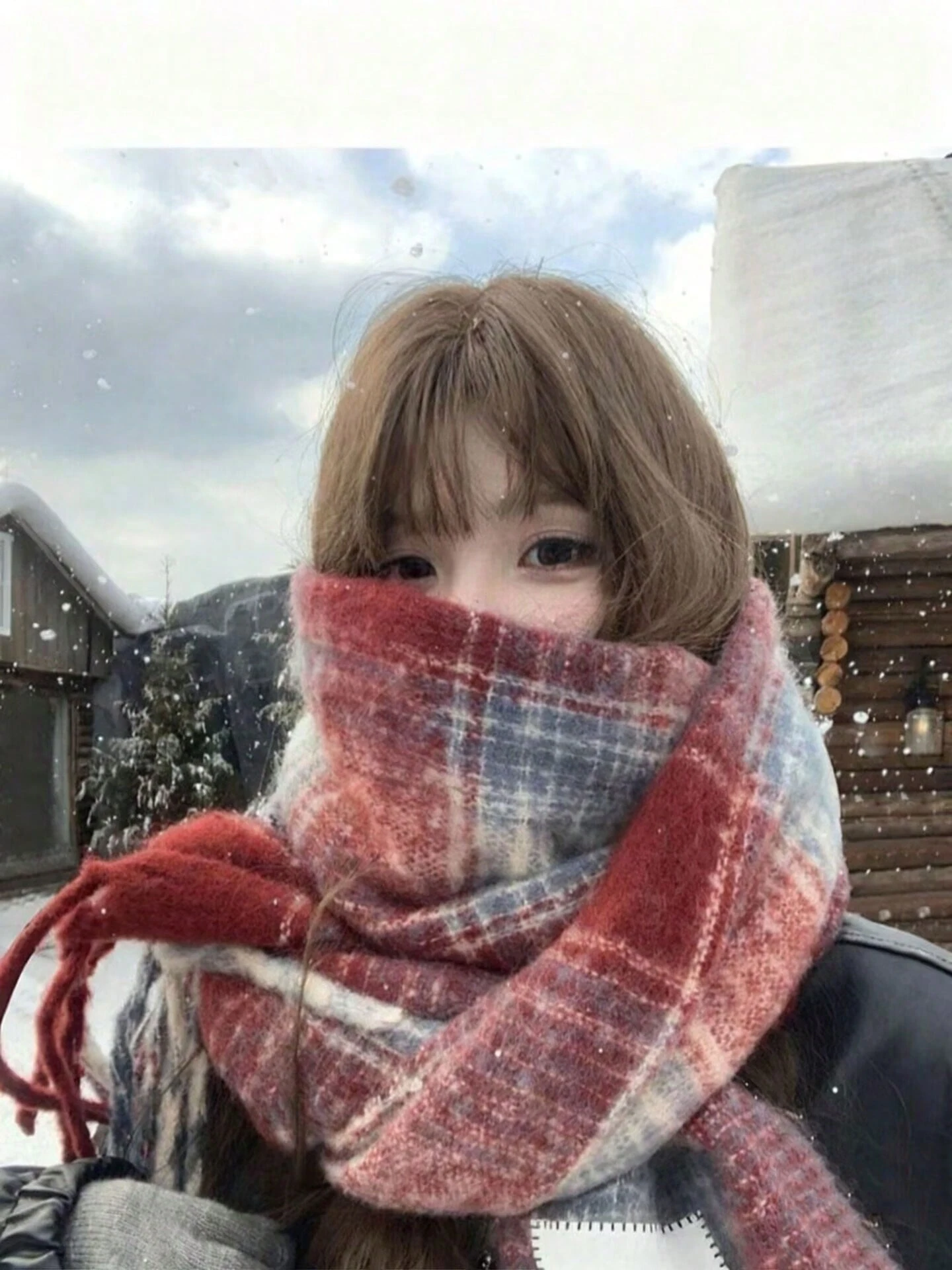 1pc Red Plaid Scarf For Women, Warm Shawl Wrap, Cozy Vibe Scarf - Image 3