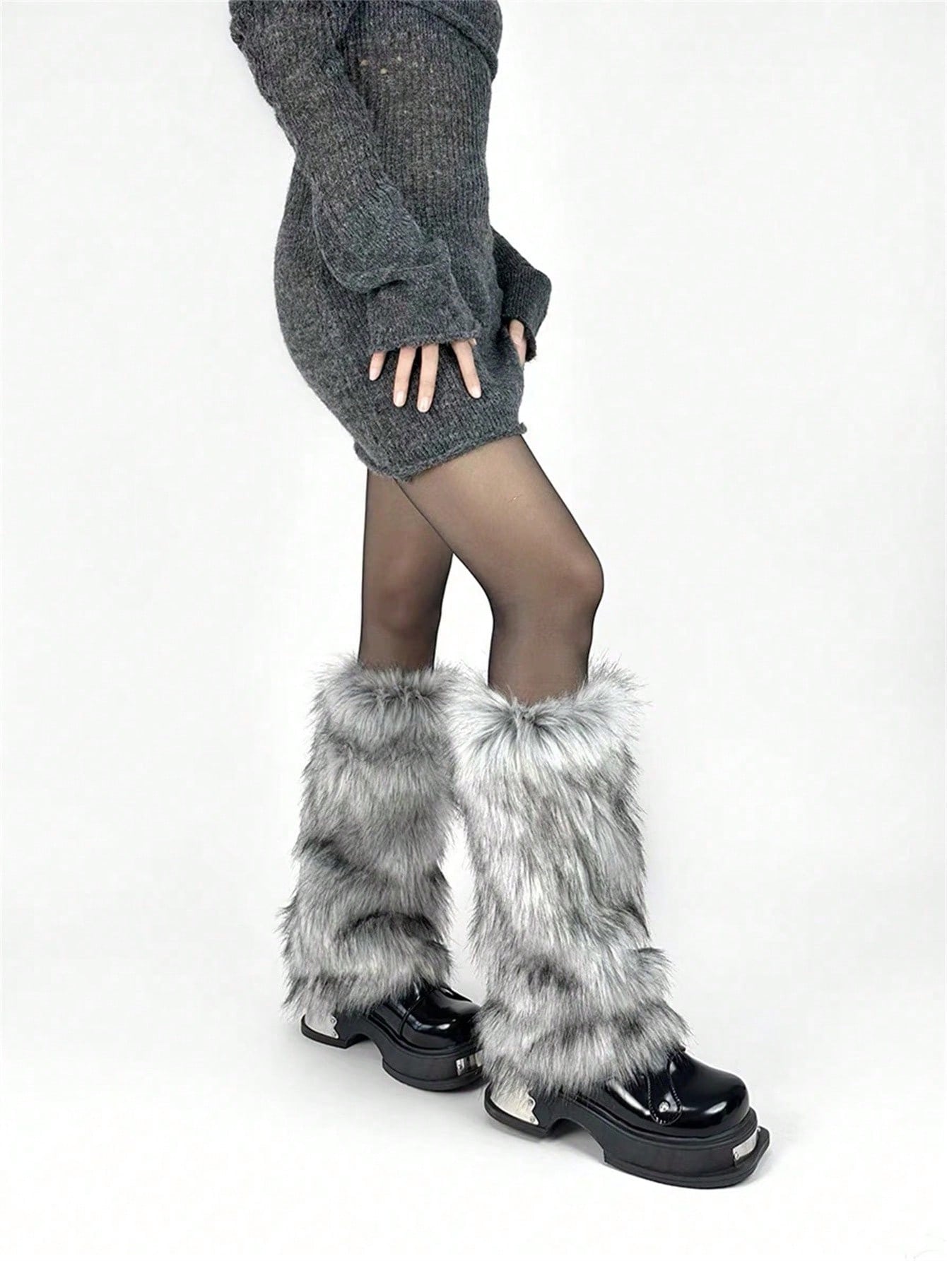 Hot Girl Calf Cover Fur Socks Set Imitation Fox Fur Grass Legs Set Thermal Lined Thickened Subculture Medium Socks1 Pair