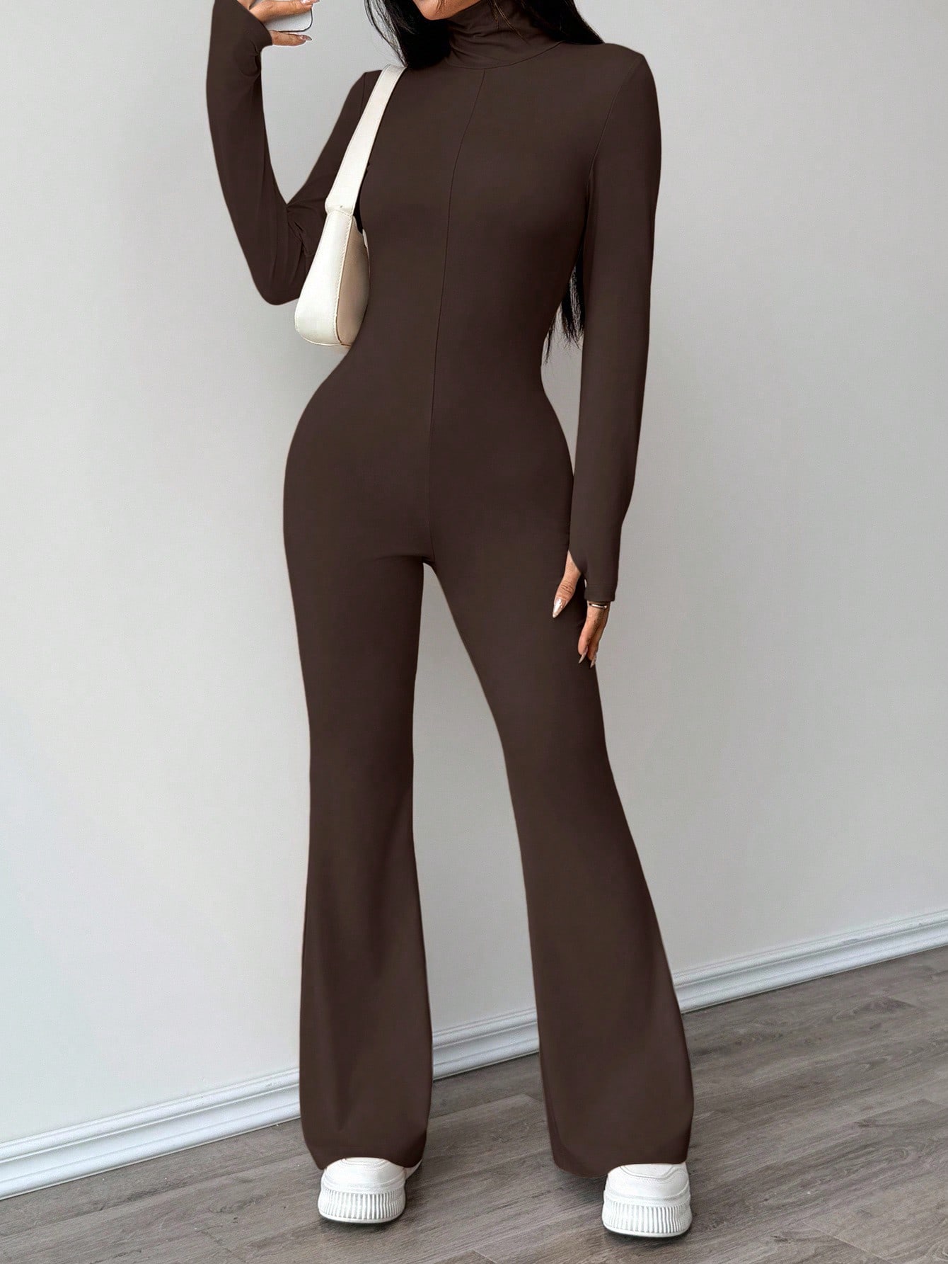 FavEase Black High Neck Fitted Flare Jumpsuit