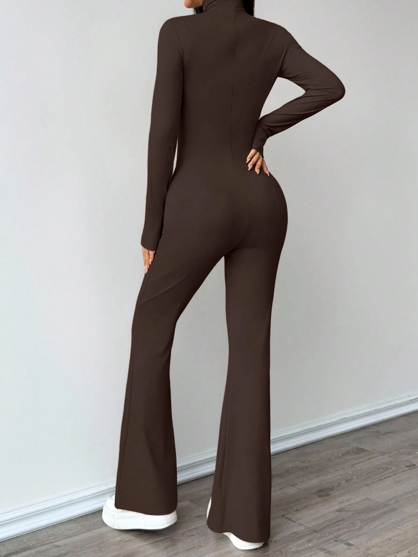 FavEase Black High Neck Fitted Flare Jumpsuit - Image 2