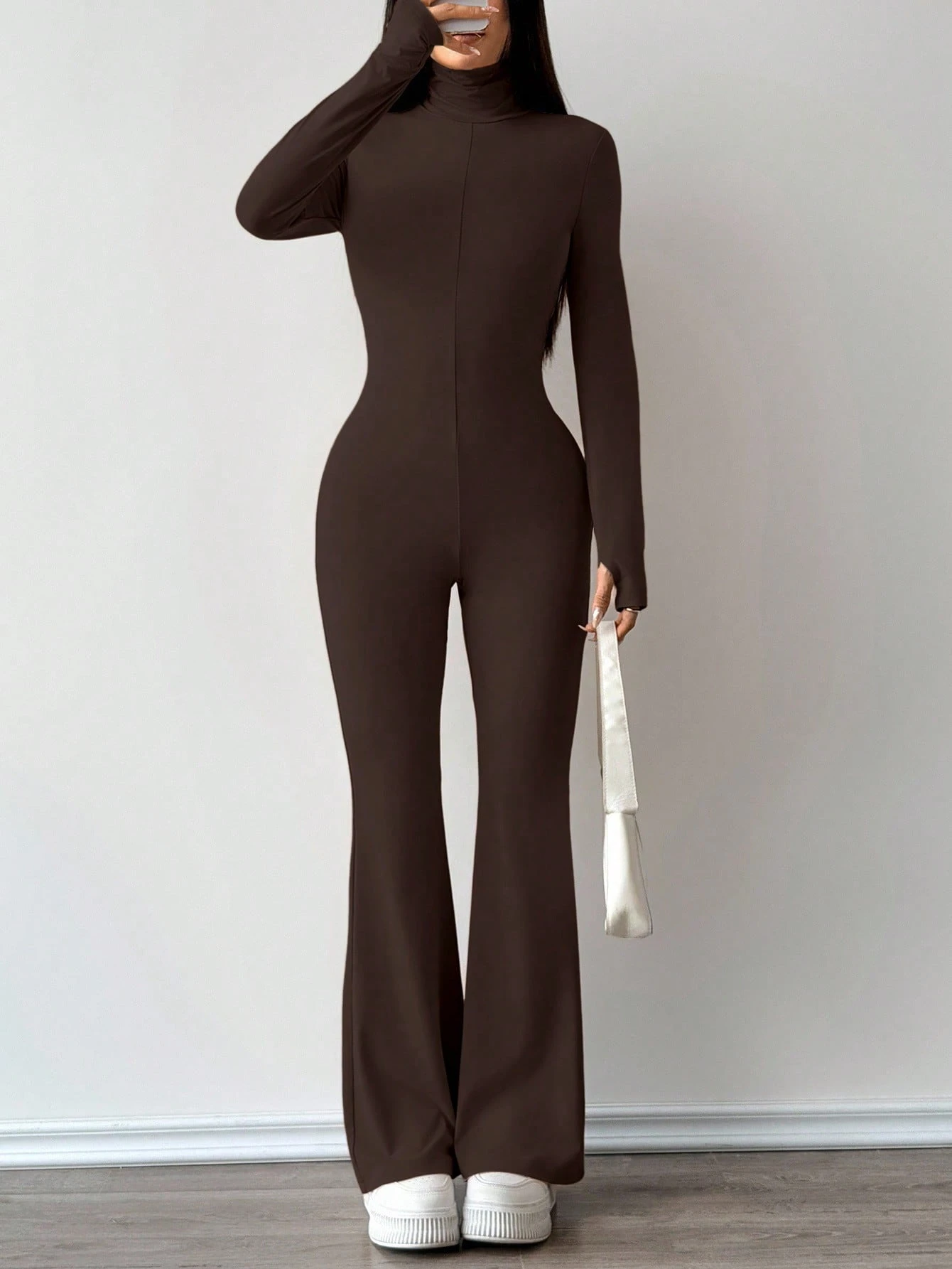FavEase Black High Neck Fitted Flare Jumpsuit - Image 3