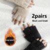 2 Pairs Unisex Solid Color Cute Fuzzy Half-Finger Gloves