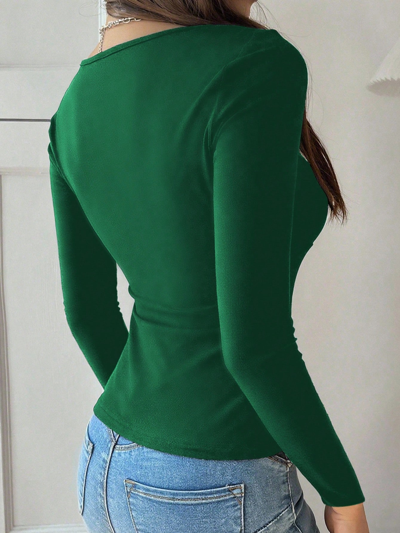 INAWLY Women's Fitted Sexy Hollow Metal Decor Button Front Long Sleeve T-Shirt - Image 2