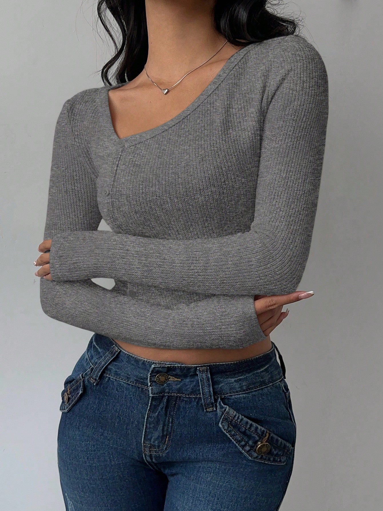 SHEIN BASICS Women's Casual Solid Color Knit Long Sleeve Slim-Fit Sweater - Image 5