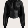 SHEIN ICON Drop Shoulder Zipper Hooded Y2k Crop Jacket In Fall/Winter