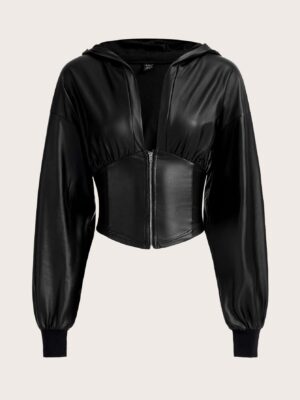 SHEIN ICON Drop Shoulder Zipper Hooded Y2k Crop Jacket In Fall/Winter