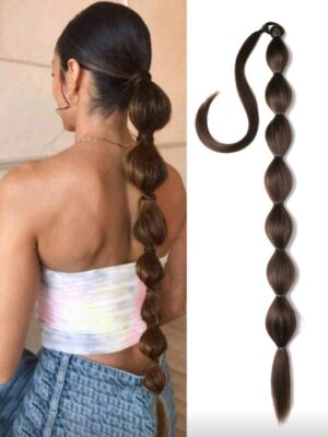 1pc Black Long Bubble Ponytail Extension For Women 28Inch Ponytail