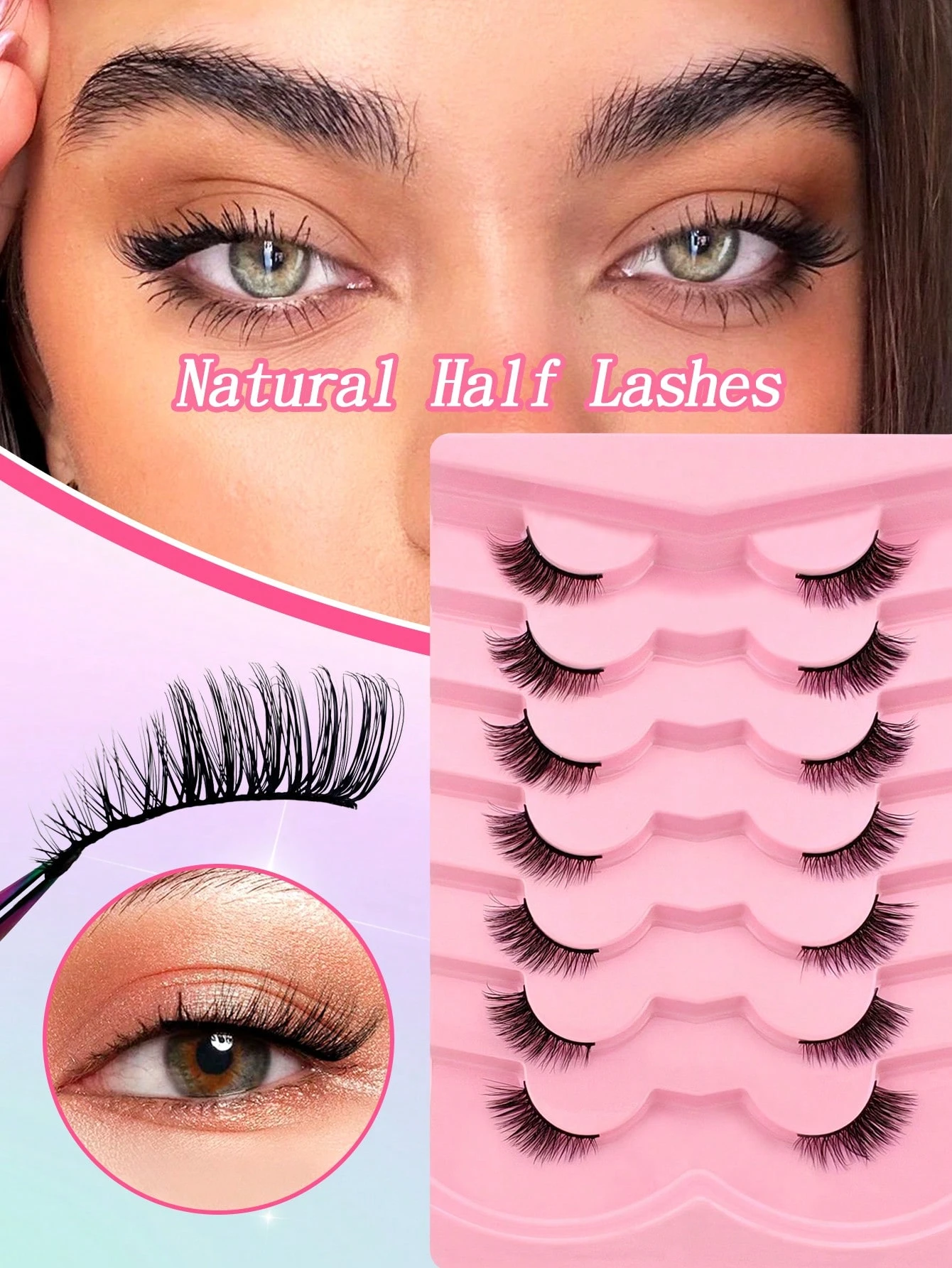 7 Pairs Half Lashes Full False Lashes 12mm Short Half Lashes Faux Mink Cat Eye Look