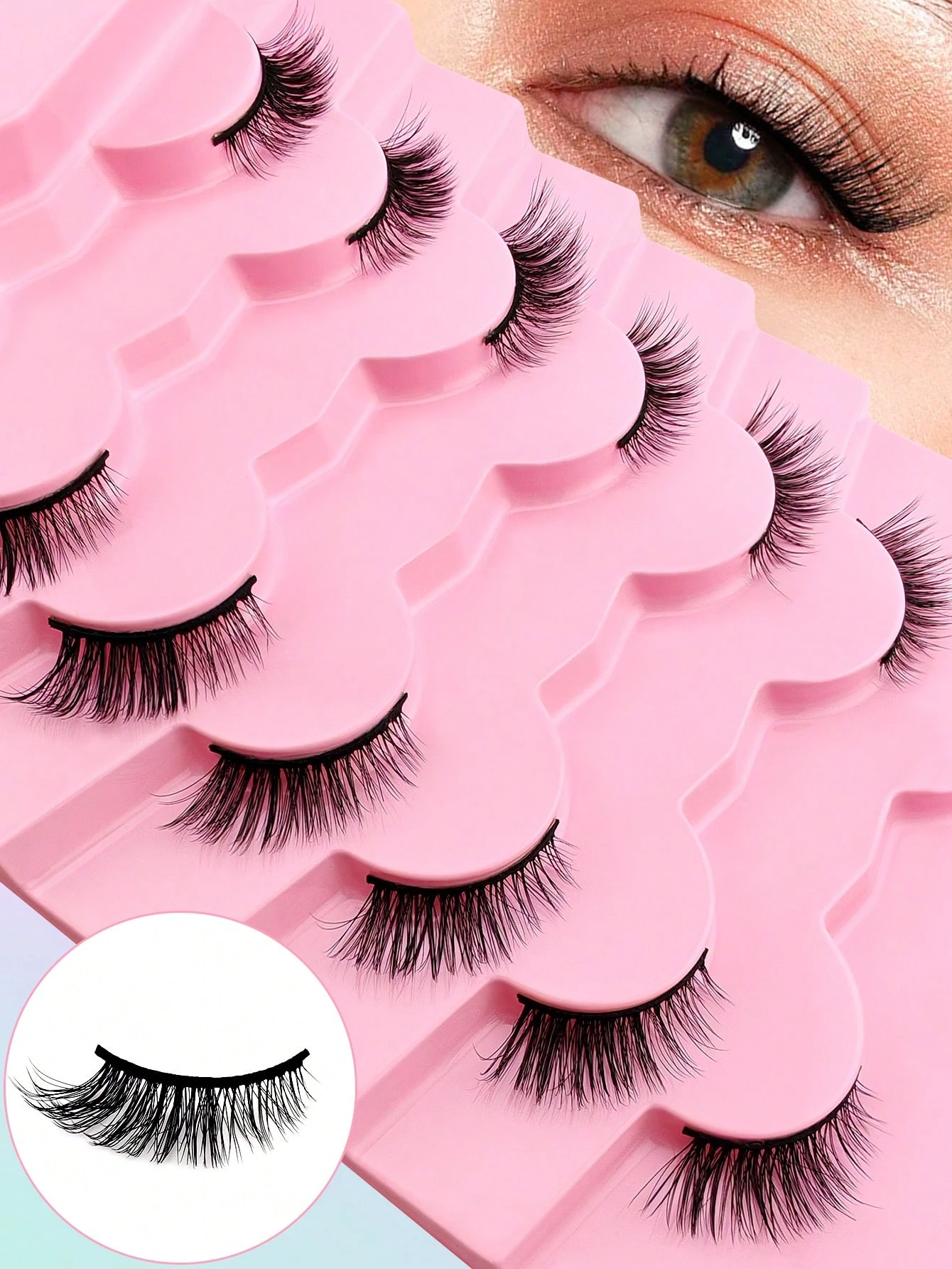 7 Pairs Half Lashes Full False Lashes 12mm Short Half Lashes Faux Mink Cat Eye Look - Image 2