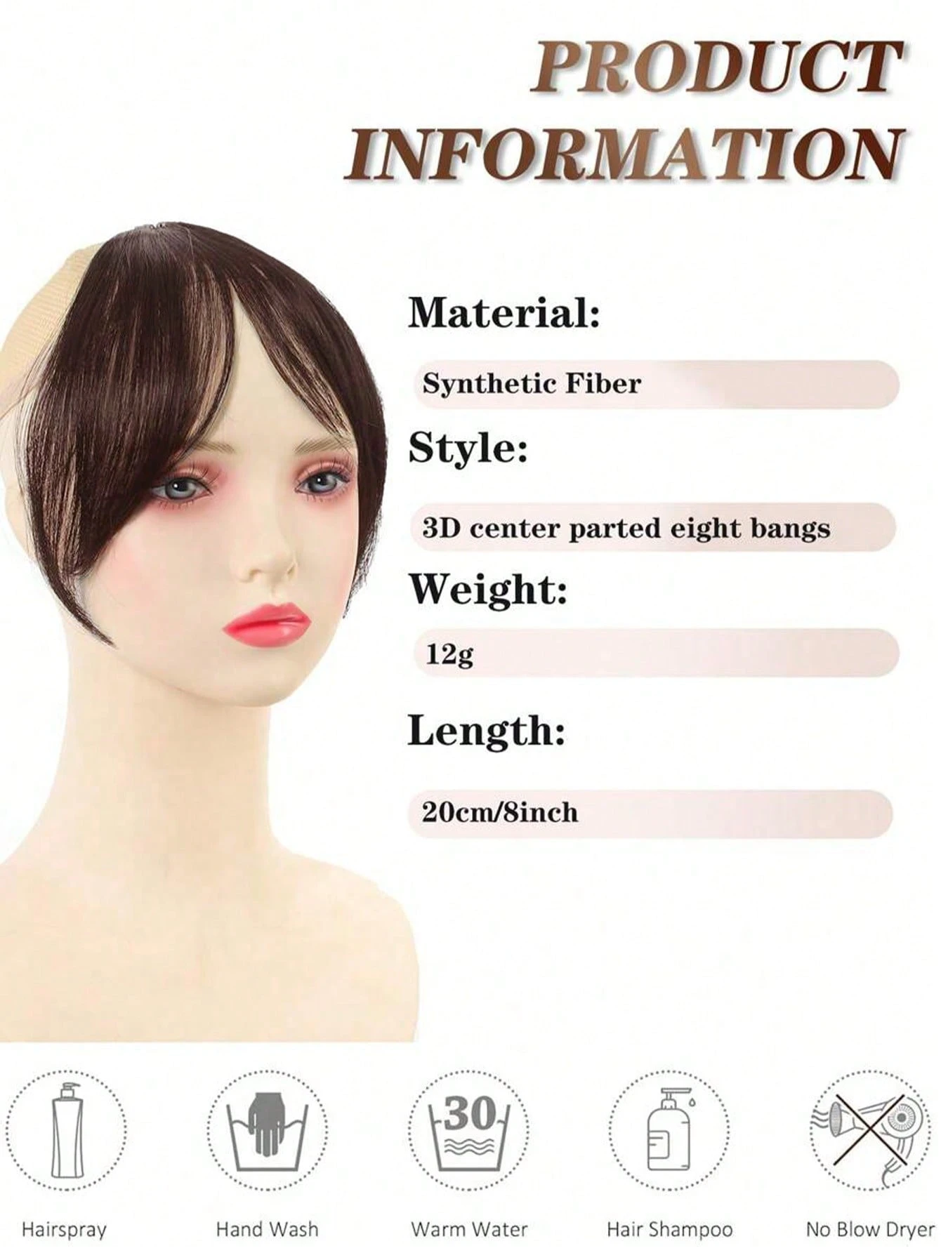 8.5 Inch Middle Part Bangs Hairpiece - Image 2