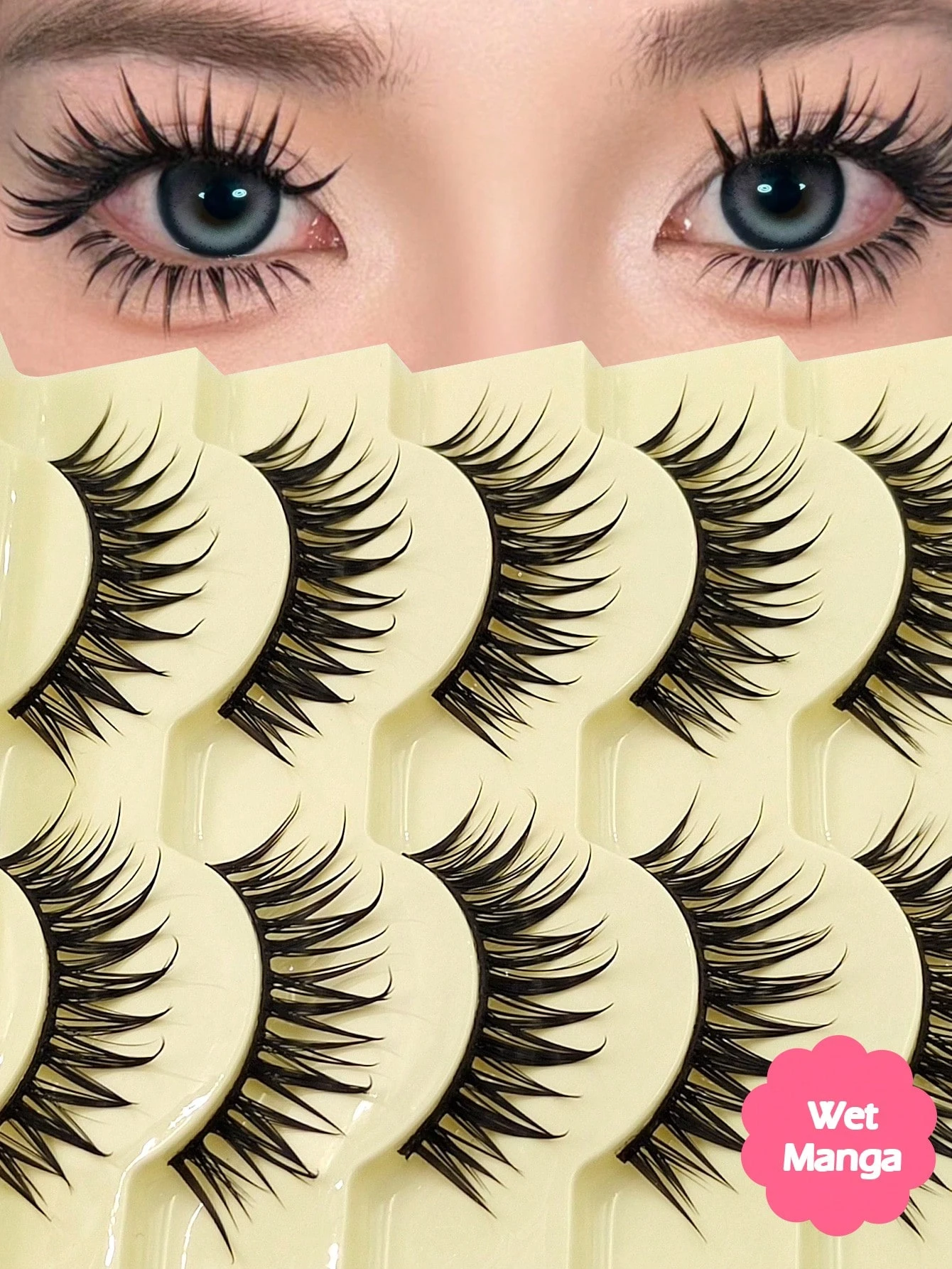Asiteo 5 Pairs Anime Spiked False Eyelashes - Natural Thin Fake Lashes