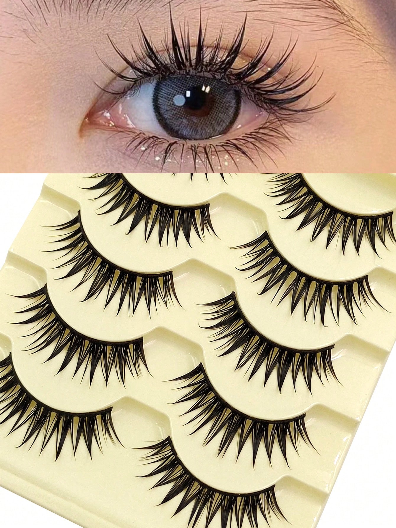 Asiteo 5 Pairs Anime Spiked False Eyelashes - Natural Thin Fake Lashes - Image 2