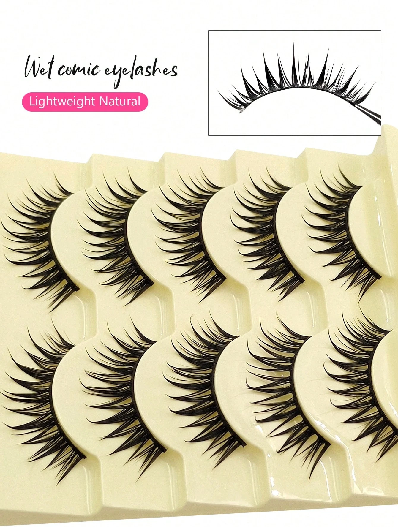 Asiteo 5 Pairs Anime Spiked False Eyelashes - Natural Thin Fake Lashes - Image 4