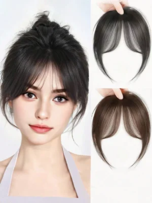 Center Part Bangs Synthetic Wig With Fringe, Simple Basic Style Brown and Black