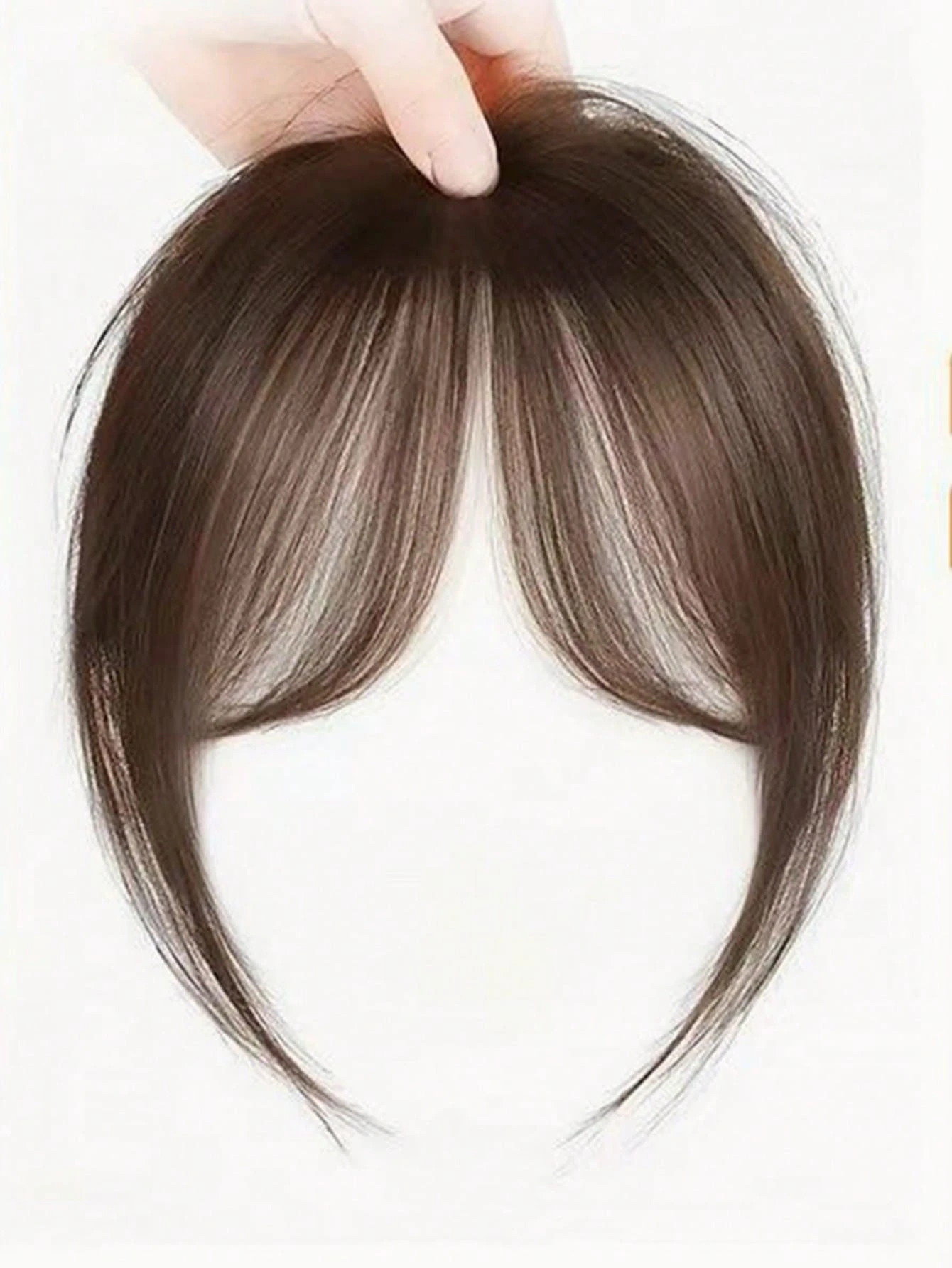 Center Part Bangs Synthetic Wig With Fringe, Simple Basic Style Brown and Black - Image 4