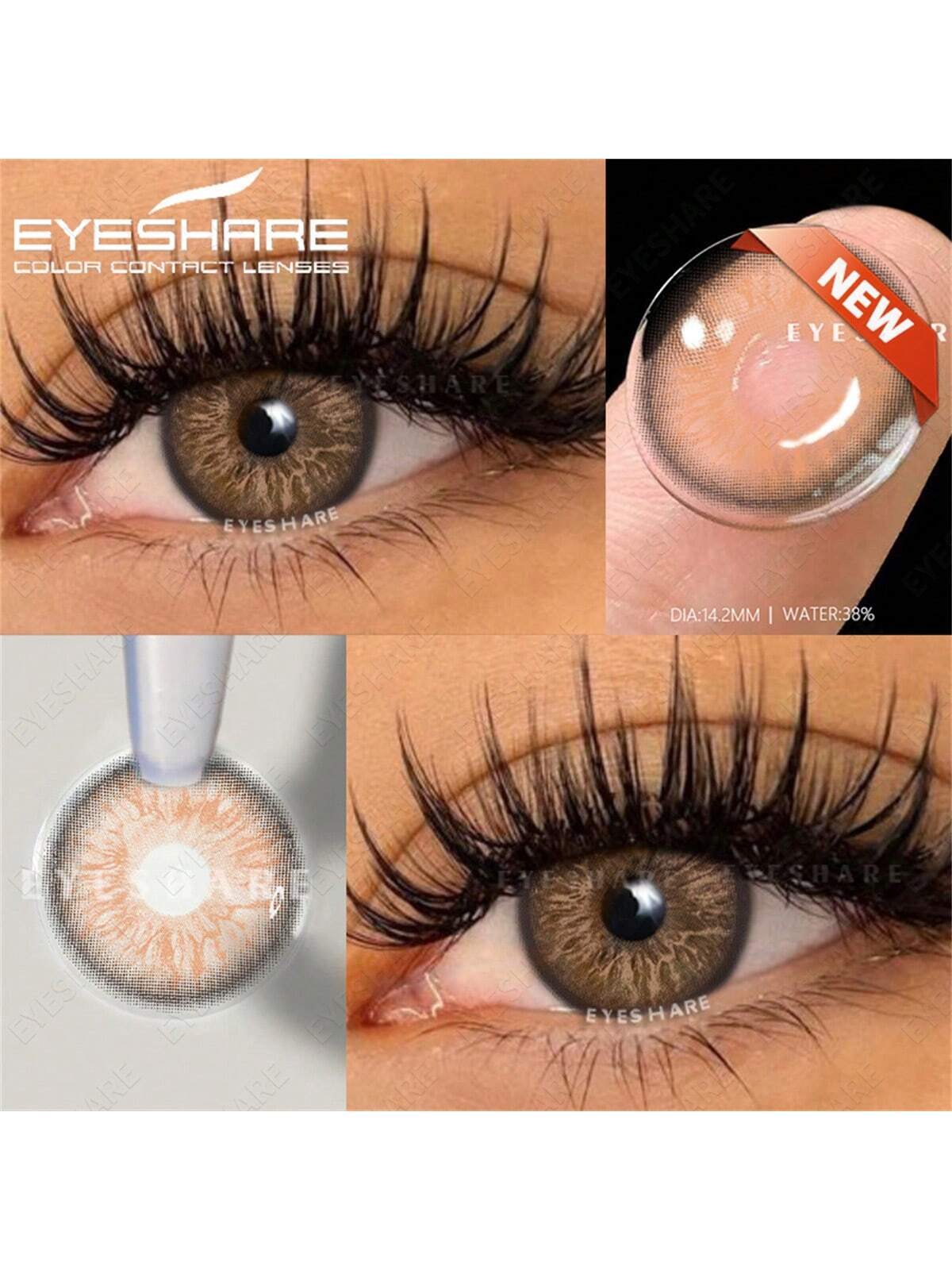EYESHARE 2pcs Brown Color Contact Lenses Eye Makeup Soft Contact Lenses Annual