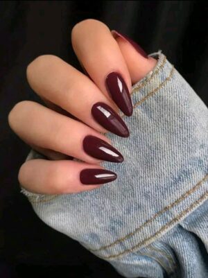 Instantly Upgrade Your Manicure! 24pcs Almond-Shaped Burgundy Nail Stickers