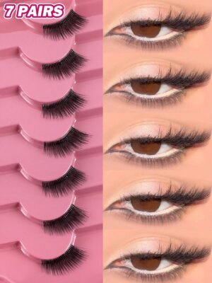MAGEFY 7 Pairs Half-Strip False Eyelashes, Natural Cat Eye False Lashes, Cartoon Style False Lashes