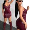 SHEIN SXY Sexy Street Style Burgundy Spaghetti Strap Mini Dress