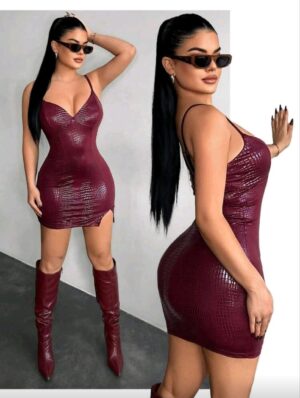 SHEIN SXY Sexy Street Style Burgundy Spaghetti Strap Mini Dress