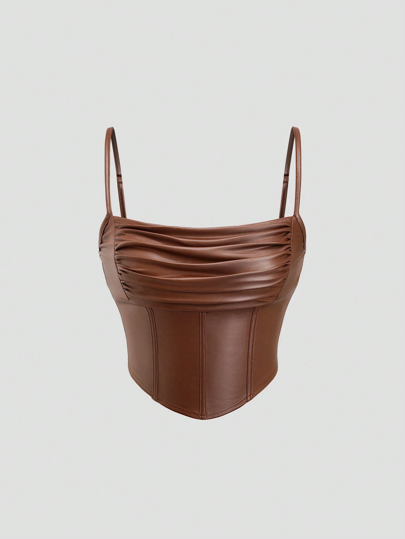 Sweetra Vintage Elegant Faux PU Coated Fake Ruched Adjustable Strap Women Cami Top Y2K