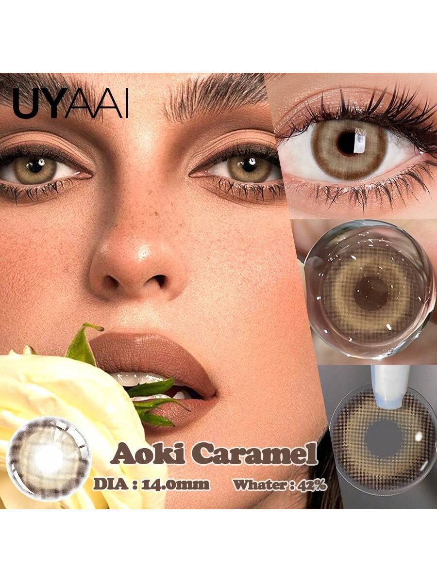 UYAAI UYAAl Colored Brown Contact Lenses For Eyes 1 Pair 1 Year Disposable Fashion Lenses