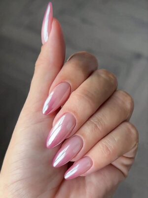 Acrylic Nails, 24pcs Medium Almond Shape, Press On Nail Tips, Pink Gradient False Nails Set